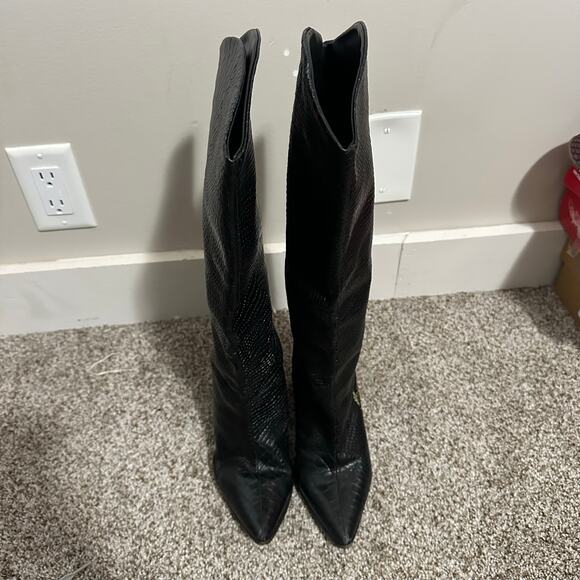 SCHUTZ Women's Analeah Black Croc Boot Size 8B - Picture 5 of 10